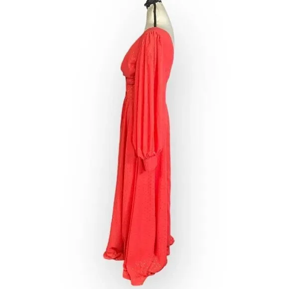 Kimberly Goldson Lesli Clip Dot Long Sleeve Maxi Dress Women's Small Coral NWOT - Picture 3 of 12